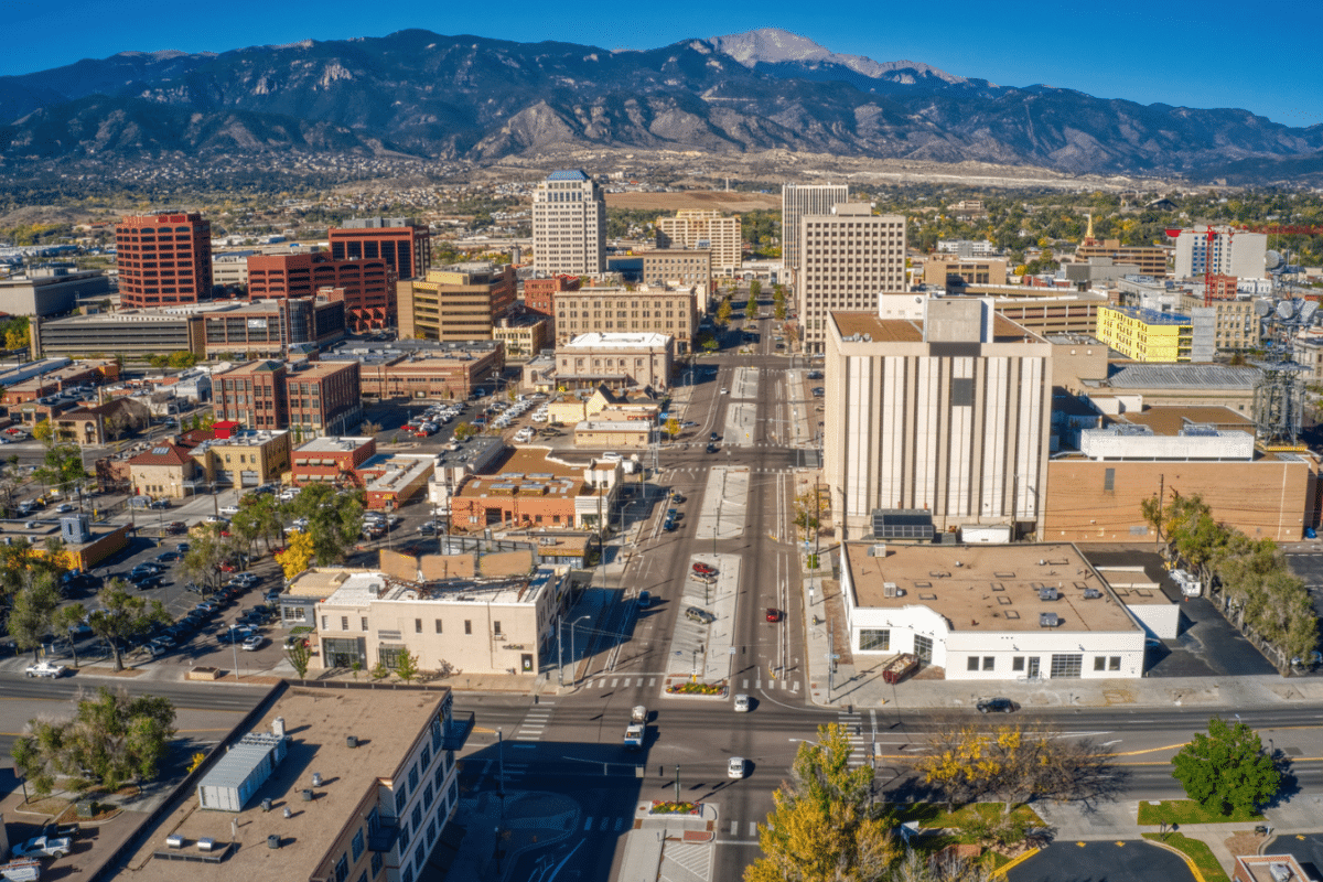 Aerial View of Colorado Springs with Autumn Colors