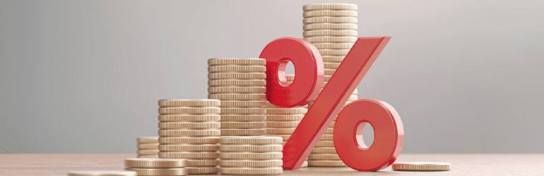 Red Percentage Sign And Gold Colored Coin Stacks - How Interest Rates Affect Affordability