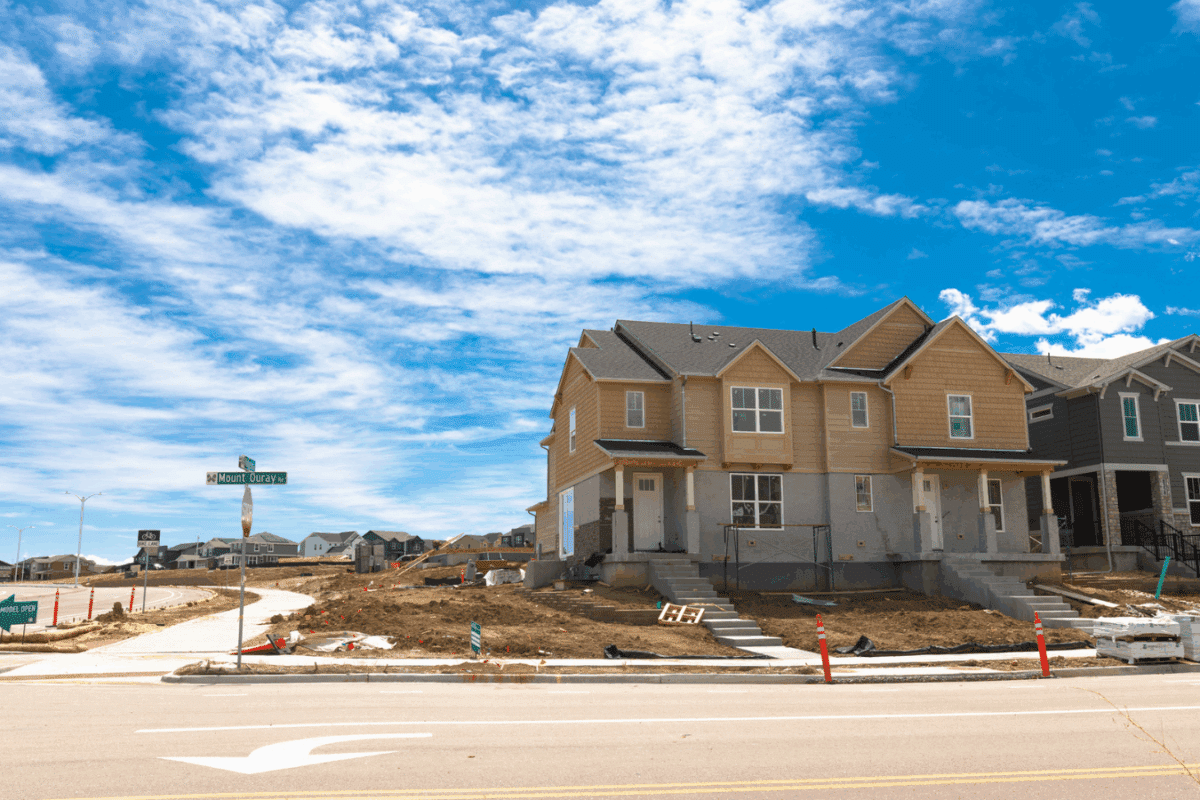 Roxborough, Colorado, USA, April 29, 2023 New home and apartment construction